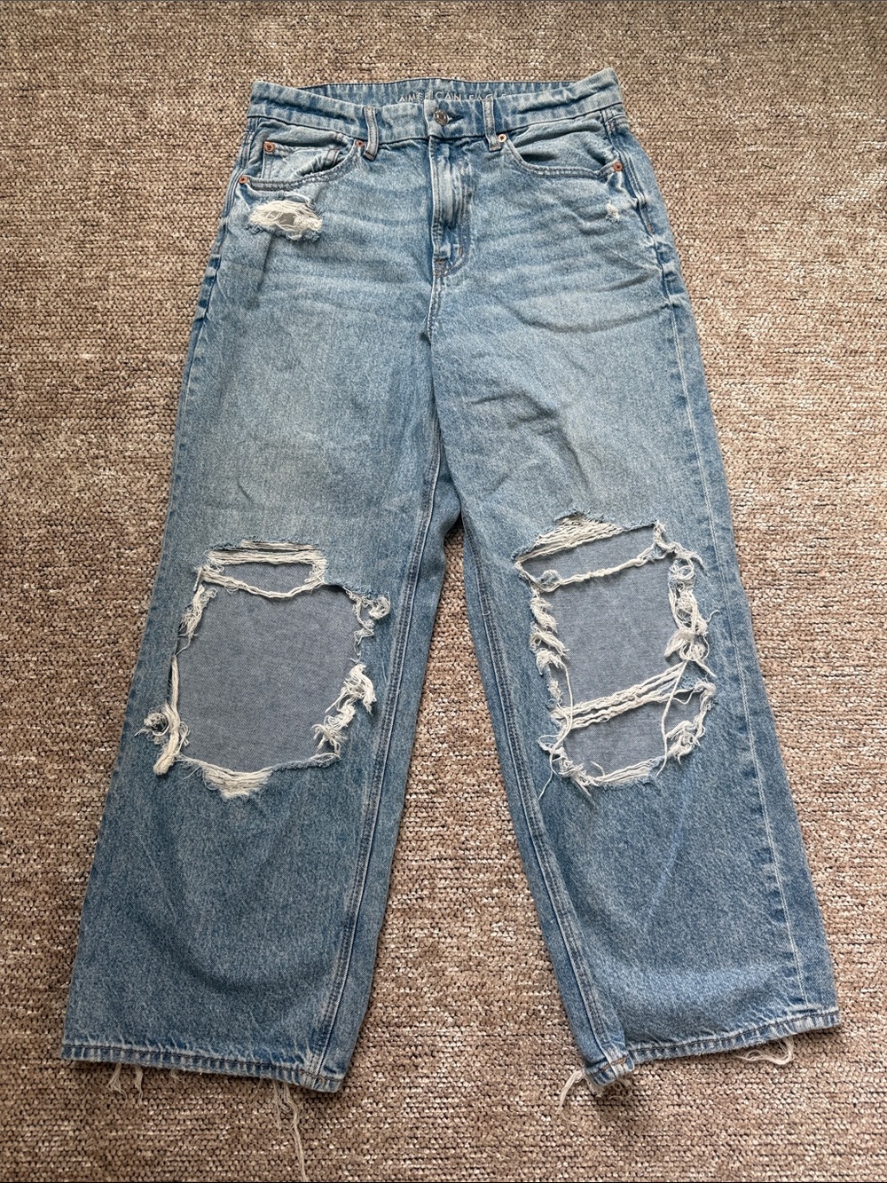 American Eagle Outfitters Light Blue Distressed Wide-Leg Jeans